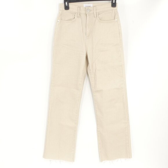 FRAME Le Jane Crop Tan‎ & White Stripe Denim Jeans Size 25 - Picture 2 of 11